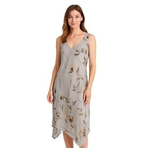 J. Michaels Shift Dress Size 10 Gray Asymmetric Floral Midi New Modern Chic‎ NEW